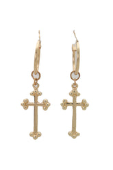 Gold Metal Cute Religious Dangle Earrings Christian Cross